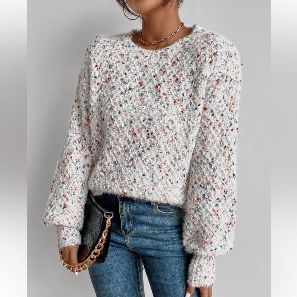 White Speckled Bishop Sleeved Sweater